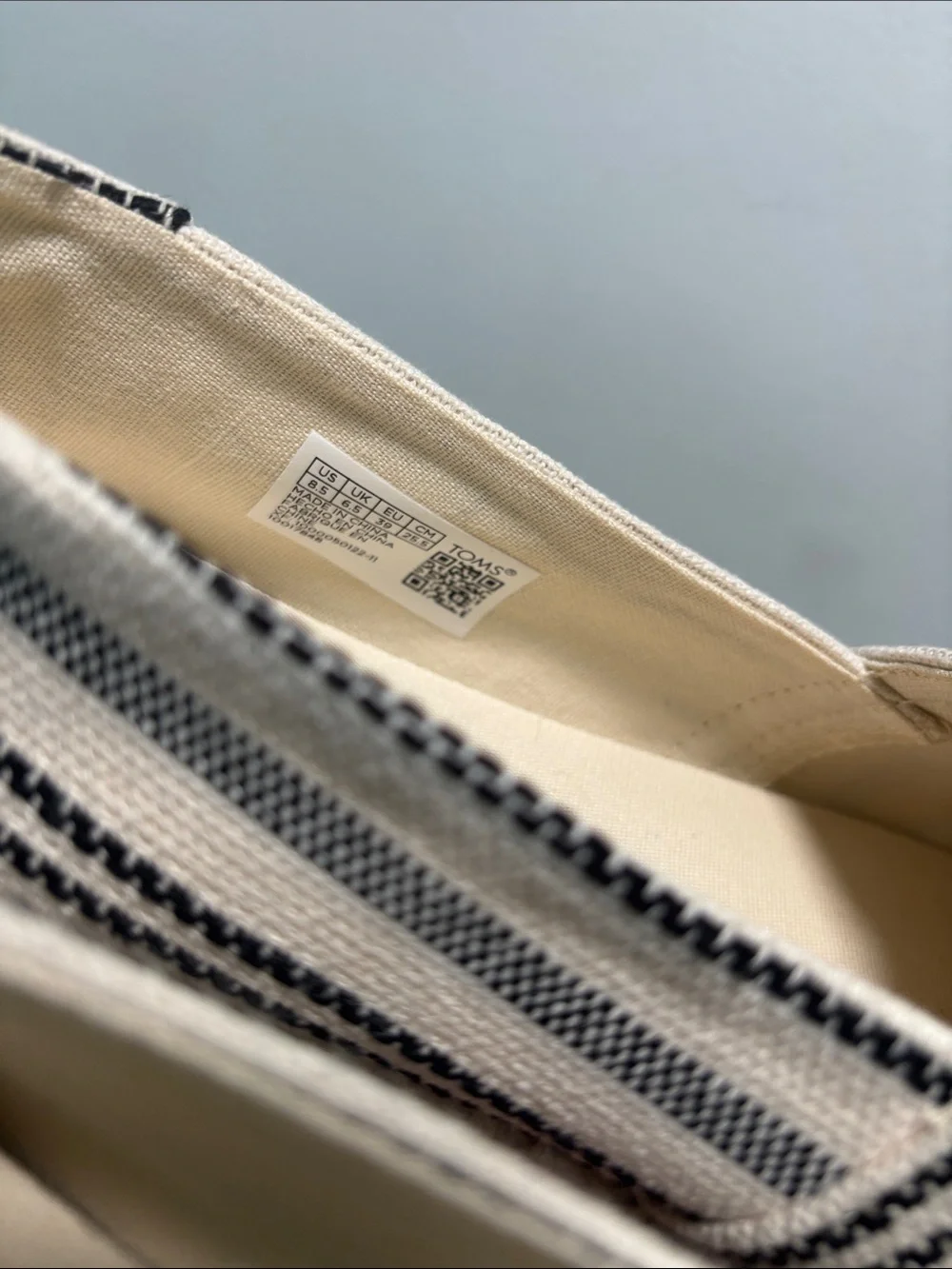 Toms Women’s Cream and Black Striped Canvas Espadrilles